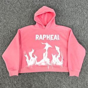 Custom 3D Puff/foam Printed Cropped heavyweight <b>Hoodie</b> with No <b>String</b> Silk Screen Printing Knitted Loose Fit <b>hoodie</b> boxy fit - Product Image 3