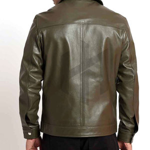 Chaqueta de Cuero Vacuno de Diseño Personalizado, Color Sólido, Cuello Alto, Logotipo Frontal, Estilo Urbano Ecológico para Hombre - Product Image 3