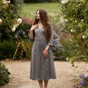 Swamini Handloom Cotton <b>Wrap</b> Dress Grey Blue Ethical Fashion - Product Image 1