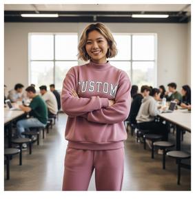 AVEN STAR INDUSTRIES Nouveau style Printemps/Été 100% coton polaire Ensemble de survêtement long 2 pièces pour femmes Ensemble de sweat-shirt à col montant - Product Image 1