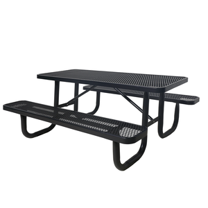 Table de pique-nique rectangulaire de style industriel durable avec bancs intégrés, pliable et portable pour cour, jardin, cuisine, camping - Product Image 1