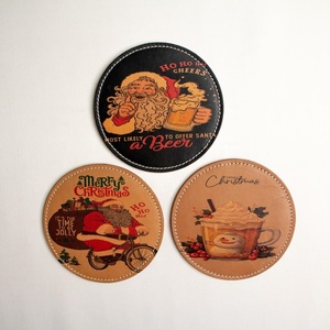 Promotional-<b>Cheap</b> Factory-Debossed Custom Logo Round-Leather PU-Coffee Tea-Cup Coaster-Real Cowhide Tea-Coasters <b>Set</b> - Product Image 3