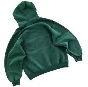 Heavyweight Regular Fit Fleece Zipper Hoodie Elastic Hem Green Men's 100% Cotton Oversized Pullover - Product Image 2