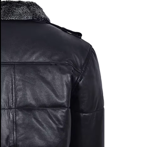 Personalizar los hombres de cuero Puffer chaqueta bomber chaqueta de cuero estilo en piel de oveja real Negro puffer chaqueta de cuero - Product Image 4