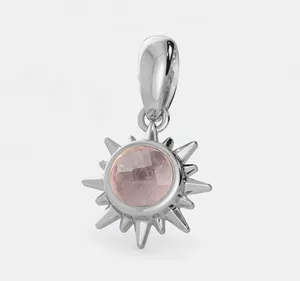 Quartz rose pendentif à breloques en pierres précieuses ensemble 925 argent forme de soleil pierre de naissance bijoux fins pendentifs à breloques fournisseurs en gros