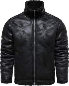 Vintage Distressed Jacket Winter Warm Faux Shearling Leather Bomber Jackets Motorcycle Biker <b>Coats</b> <b>For</b> <b>Men</b> - Product Image 4