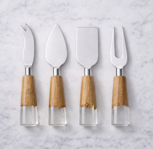 Minimalist Eco-Friendly Cheese <b>Knife</b> Set with Stainless Steel <b>Blades</b> Wood Resin Handles Dishwasher Safe for Serving Entertaining - Product Image 1