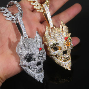 Collar de lujo con colgante de calavera del diablo, estilo hip hop, con incrustaciones de moissanita, en oro, plata y oro rosa, para hombre y mujer, ideal para regalo. - Product Image 3