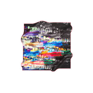 Hand-Drawn Designer Silk Square Scarf with Brush Pattern Black Satin Twill for Spring and Summer - Product Image 2