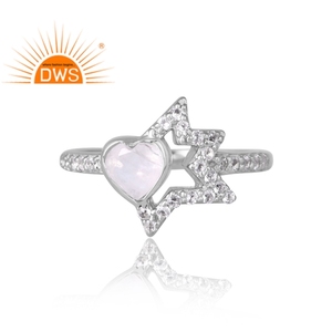 Design étonnant Bague en argent sterling 925 plaqué palladium lune arc-en-ciel naturelle et topaze blanche Fabricant de bijoux personnalisé - Product Image 3