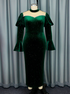 Long Bell Sleeve Glitter Velvet Beading <strong>Women</strong> Evening <strong>Dress</strong> for <strong>Christmas</strong> - Product Image 4