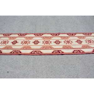 Classic Beige Red Vintage Turkish <b>Rug</b> 2.4 X 10.6 ft Large Area Patchwork Design Wool Latex for Hallway <b>Bedroom</b> Room Bedside <b>Rug</b> - Product Image 3