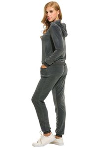 Chándal de terciopelo de talla grande para mujer, sudadera de manga larga acogedora con pantalones inferiores ajustables, cómoda para todo el día - Product Image 3