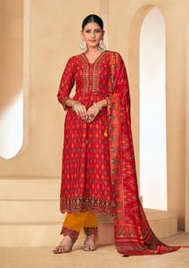 Estampado de seda confeccionado con bordado elegante y Diamante y conjunto de cuatro lados Lattcan dupatta Kurtis - Product Image 3