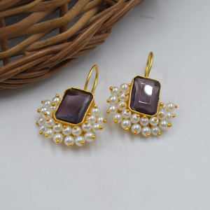 Recién llegado, piedra de moda, Latón chapado en oro, piedra hecha a mano, colgante mate, Pendientes chapados en oro, joyería de moda, pendientes para mujer - Product Image 1
