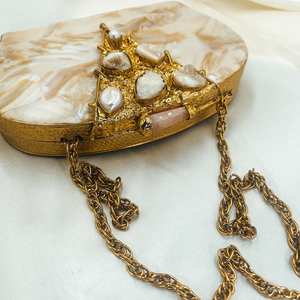 Evening Bridal Designer Handcrafted Brass Mother of <b>Pearl</b> <b>Clutch</b> <b>Bag</b> | Ladies Handmade MOP Brass <b>Clutches</b> for women - Product Image 3