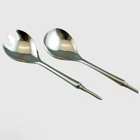 Serveur de salade décoratif en acier inoxydable argenté Style paille longue poignée faite à la main Vaisselle serveurs de salade en acier inoxydable