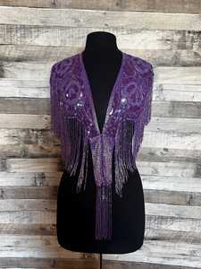 Elegante capa burlesca con cuentas hebras lentejuelas sujeción cuello envoltura festiva Club ocasiones recta silueta hermosa poliéster - Product Image 3