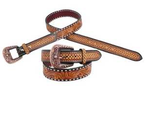 Premium High Quality <b>Western</b> Luxury Tooled <b>Belt</b> for Unisex Cow Hide Floral Handtooled Custom Alloy Fashion Ready to Ship - Product Image 2