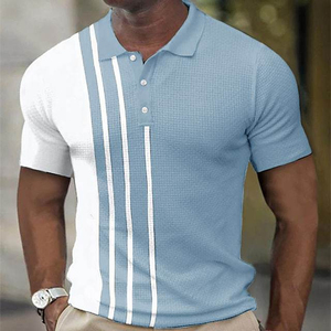 Custom Men's Polo <b>Shirt</b> Short-sleeved 3D Printed Striped Button <b>Waffle</b> T-<b>shirt</b> Custom Logo Summer Short Sleeve Golf Polo T-<b>shirt</b> - Product Image 3