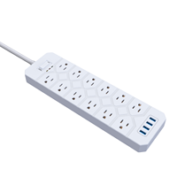 Strip daya 12-Outlet dengan 4 port USB, kabel ekstensi panjang 6.6 kaki 1875W/15A/3400 Joule pelindung gelombang dapat dipasang untuk penggunaan di rumah