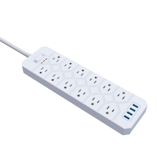 12-Outlet Power Strip with 4 USB Ports 6.6 Feet Long Extension Cord 1875W/15A/3400 Joules Surge Protector Mountable for Home Use