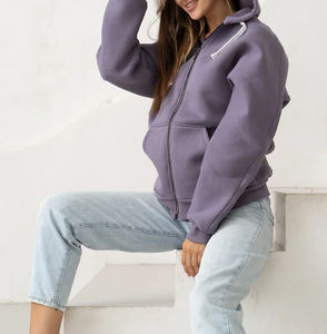 Sudadera con capucha para mujer con diseño sencillo y logotipo personalizado 100% algodón con cremallera completa, color morado claro, Sudadera con capucha para mujer - Product Image 4