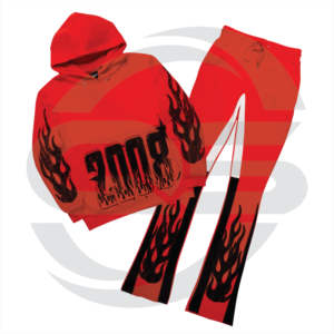 Ensembles pantalons de survêtement et sweats à capuche évasés personnalisés imprimé bouffant lourd 100% coton survêtements polaire unisexe survêtements évasés hommes - Product Image 2