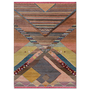 Manchaha Les-1437 Hand Knotted <b>Wool</b> & Bamboo Silk Rug <b>Red</b> & Orange with Geometric Pattern - Product Image 1