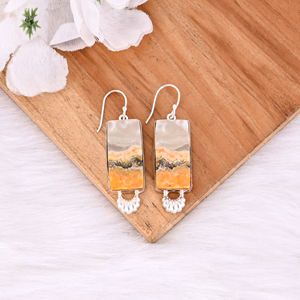 Latón Chapado en plata hecho a mano Bumble Bee Jasper rectángulo piedra preciosa colgante pendiente diseñador pendientes latón mujer joyería - Product Image 5