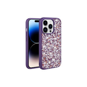 Étui en silicone pailleté violet foncé de luxe pour iPhone 14 Pro Max, coque de téléphone protectrice en diamant brillant, silicone souple - Product Image 1