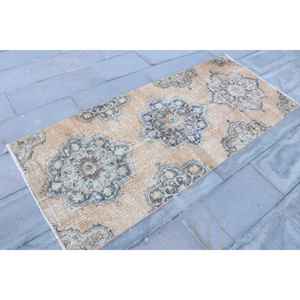 Alfombra Turca Vintage, Alfombra de 2.9x7 pies, Alfombra a Rayas Marrón y Azul - Product Image 3