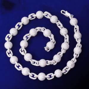 Collar de rapero de 22 pulgadas, 8mm, 14 quilates, oro blanco, VVS, Diamante cultivado en laboratorio, cadena de eslabones de cuentas heladas de lujo, venta al por mayor - Product Image 2