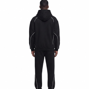 Ensemble sweat à capuche et pantalon de survêtement 2 pièces pour homme, coupe lourde, coupe-vent, 100% coton, style vintage hiver, ourlet fendu, boucle en tissu éponge, cordon de serrage - Product Image 5