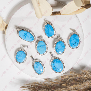 Pendentif ovale en turquoise bleue naturelle, cristaux de guérison de qualité supérieure pour la méditation, bijoux pour occasions spéciales, prix de gros. - Product Image 5