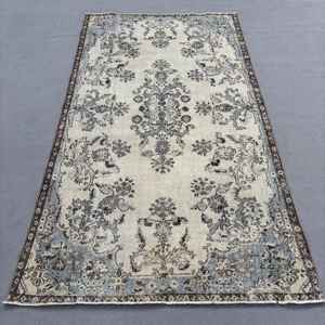 Alfombra Turca Vintage Grande de 5.7x9.8 pies, Alfombra Sólida Azul Gris - Product Image 1