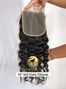 Venta al por mayor 20 \ "Natural rizado 5x5 encaje transparente cutícula alineada brasileño virgen extensiones de cabello humano cabello indio enviado DHL - Product Image 4