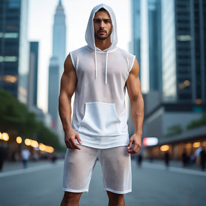 Sweat à capuche en résille sans manches pour homme léger à séchage rapide Design en maille d'été Sexy Sweat à capuche en résille pour garçon - Product Image 1