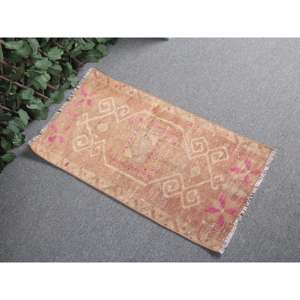 พรมตุรกีขนาดเล็ก 1.4x2.5 ฟุต (44x77 ซม.) พรมขนสัตว์สีน้ำตาลวินเทจลายปะติด - Product Image 1