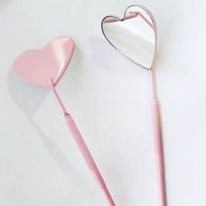 Espejo de pestañas recubierto de Color rosa en forma de corazón, espejo de pestañas de inspección clásico de acero inoxidable/espejo de maquillaje de pestañas con logotipo - Product Image 1