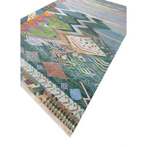 Tapis Manchaha bleu noué à la main en laine et soie de bambou, épaisseur 10 mm, motif géométrique abstrait pour la maison, couloir, modèle rectangulaire - Les-5094 - Product Image 2