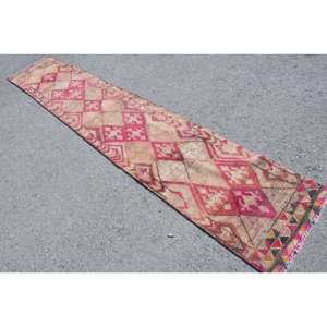 Alfombra tradicional de lana rosa marrón 2,1X12,1 pies clásico Vintage turco tejido plano Patchwork látex rectángulo pasillo diseño 3D - Product Image 4