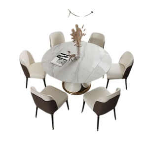 Table ronde en teck au design personnalisé avec ensemble de chaises ensemble de salle à manger super confortable ensemble de restaurant de haute qualité - Product Image 4