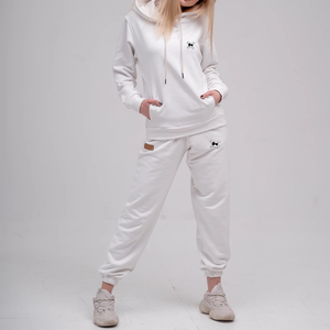 Ensemble 2 pièces en molleton 100% coton uni élégant pour femmes Logo personnalisé Fermeture éclair Sweat-shirt respirant Jogging d'hiver avec boutons - Product Image 2