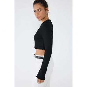 Top Corto de Punto Acanalado con Cuello Redondo Estilo Casual - Product Image 3
