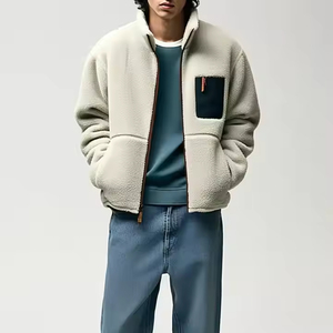 Chaqueta de lana con cremallera de Sherpa de invierno personalizada para hombre, manga larga con cuello de calidad y diseño de retazos, cremallera teñida para exteriores - Product Image 3