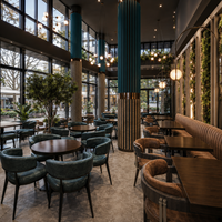 Ensemble de meubles de café moderne, table à manger carrée en placage de noyer, 4 chaises, banquette de restaurant en velours orange de luxe