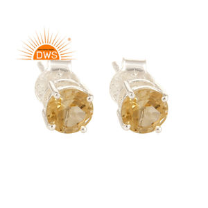 Prong <b>Set</b> Citrine <b>Earrings</b> Wholesale 925 Sterling <b>Silver</b> Designer Round <b>Stud</b> <b>Earrings</b> Jewelry Classic Collection - Product Image 4
