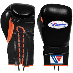 Gants de boxe à lacets Winning, noir et orange, cuir véritable, gants de boxe professionnels pour l'entraînement, le sparring et les combats, qualité professionnelle, 8 oz, 10 oz - Product Image 1