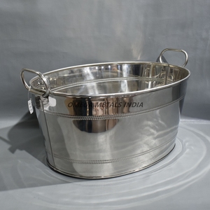 Enfriador de vino y cerveza de acero inoxidable ovalado con diseño de cobre para fiestas y eventos con asas de transporte - Product Image 4